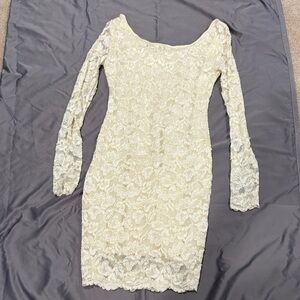 Bisou Bisou Ivory Floral Lace Long Sleeve Dress